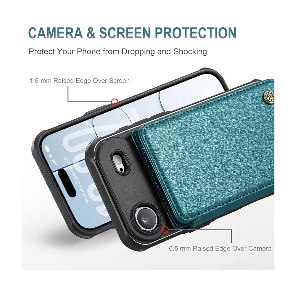 VINICH iPhone Air Wallet Case Teal Blu PU Leather RFID Blocking Card Holder Flip